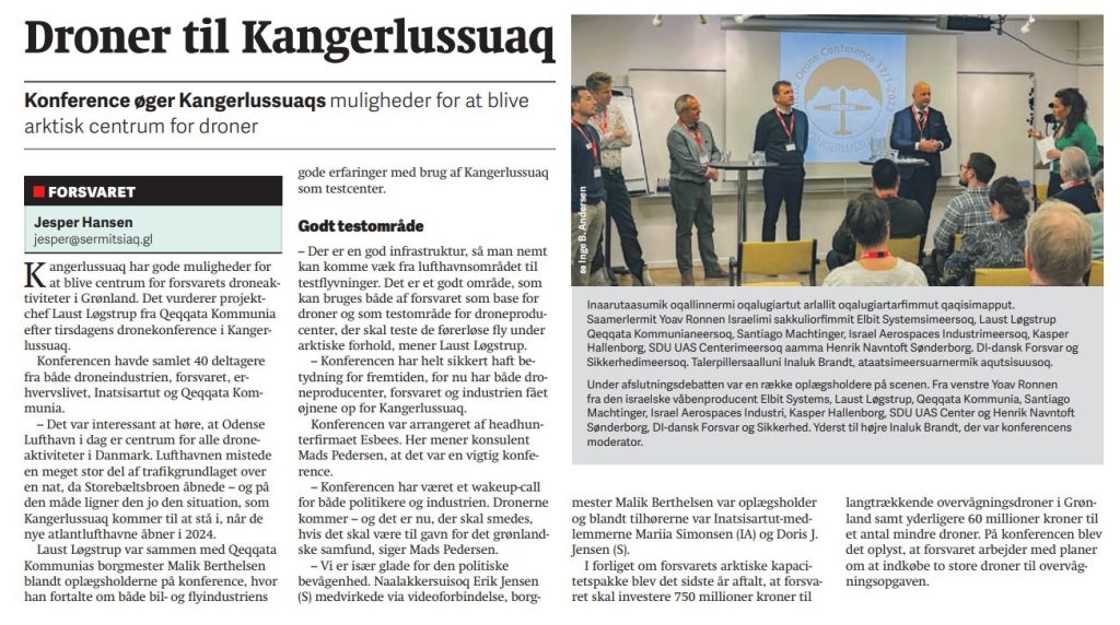 Avis artikel omkring drone konferencen i Grønland